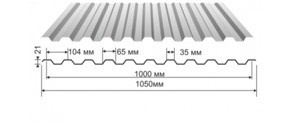 Профнастил оцинкованный С-21 1050x2000 (эконом) купить недорого в Зарайске